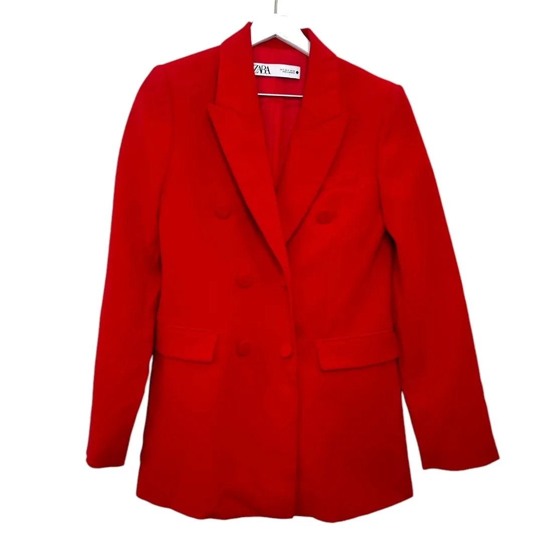 Zara Double Breasted Red Blazer Jacket Womens Small - Image 2
