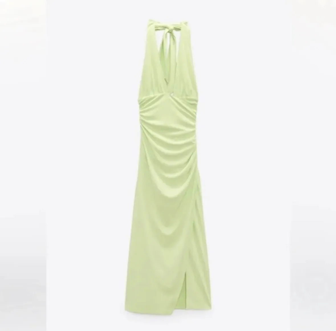 drapped fit halter dress in light pistachio - Image 9