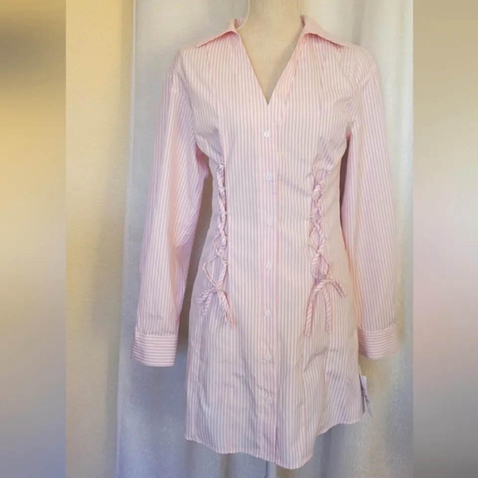 NWT Miss Selfridge Lace-Up Long Sleeve Mini Shirtdress - Image 4