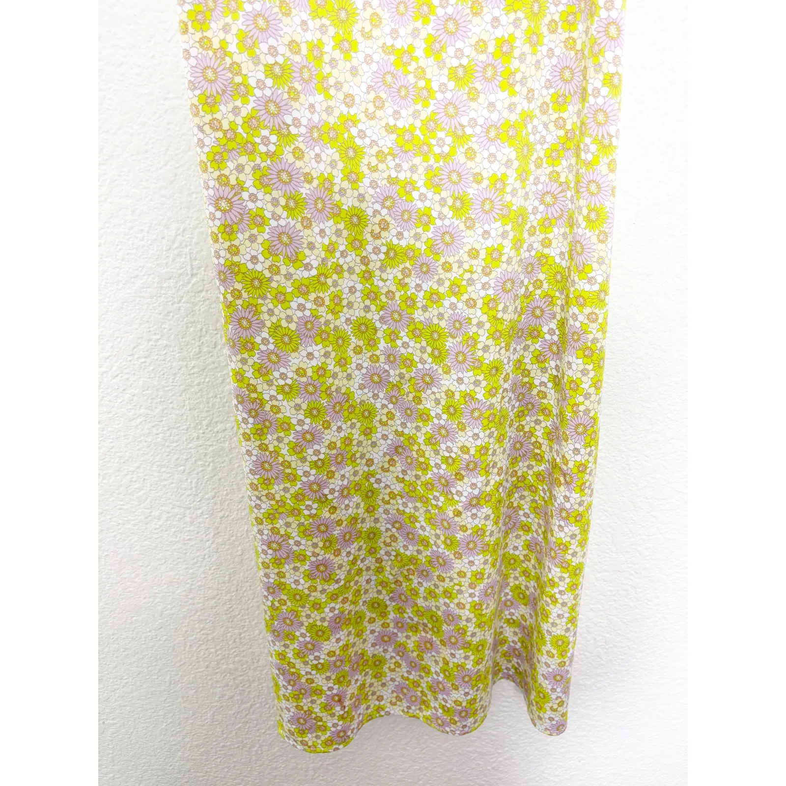 Zara 70s Micro Floral Midi Dress Size Small Cut Out Back Bohemian Vintage Yellow - Image 11