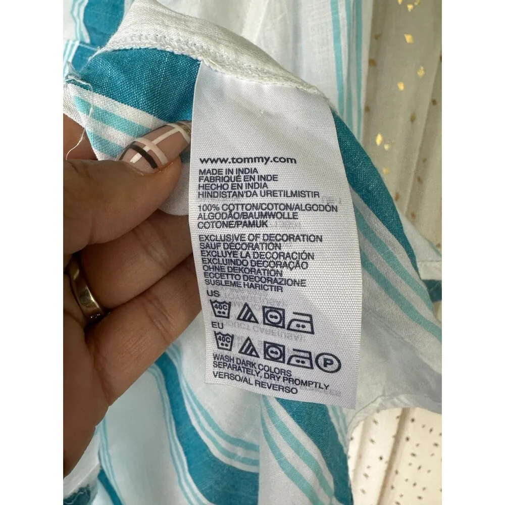 Tommy Hilfiger Women's 100% Cotton Boyfriend Fit Stripe Quarter Button Shirt L - Image 5