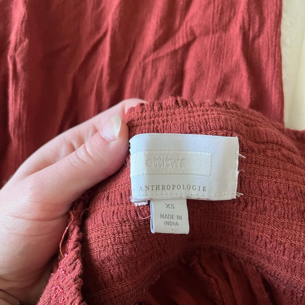 Anthropologie Rust Smocked Waist Pants - Image 4