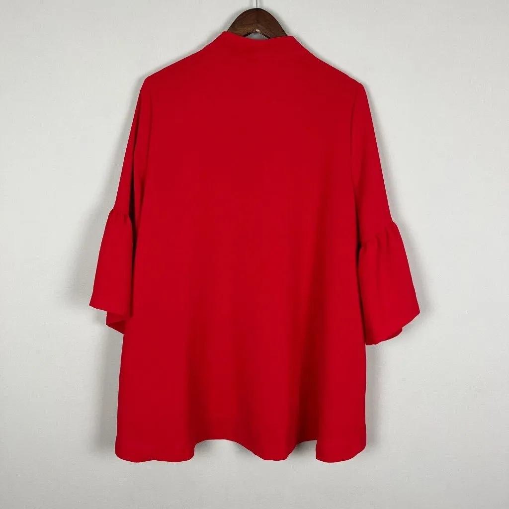 IC By Connie K Swing Jacket Womens‎ XL Red Full Zip Embroidered 3/4 Bell Sleeve - Image 9