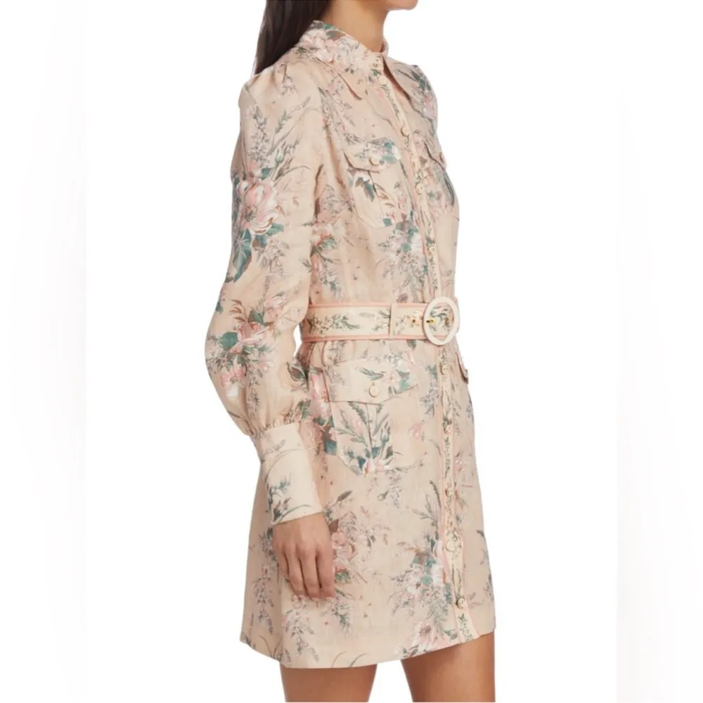 NWOT zimmermann linen Floral Beige Belted Dress - Image 3