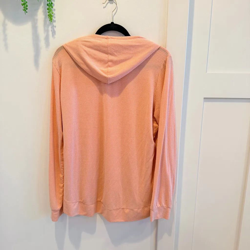 Weatherproof Vintage Women's Pastel Orange Gingham Lightweight Hoodie Size Large - Image 5