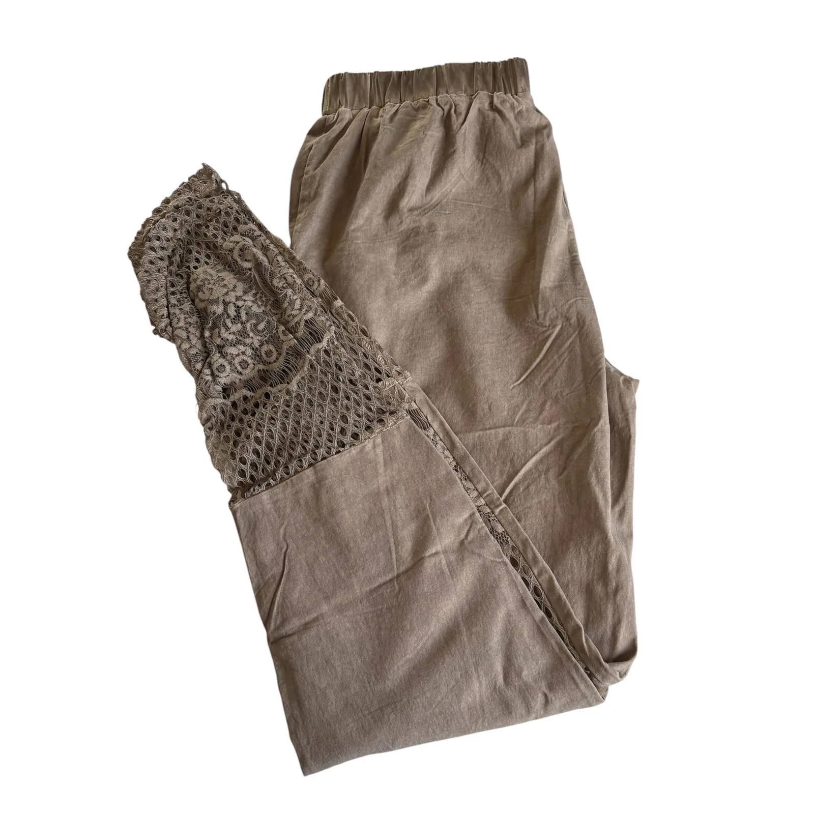 Pretty Angel Tan Brown Linen Blend Pull On Tapered Pants Artsy Eclectic Medium - Image 8