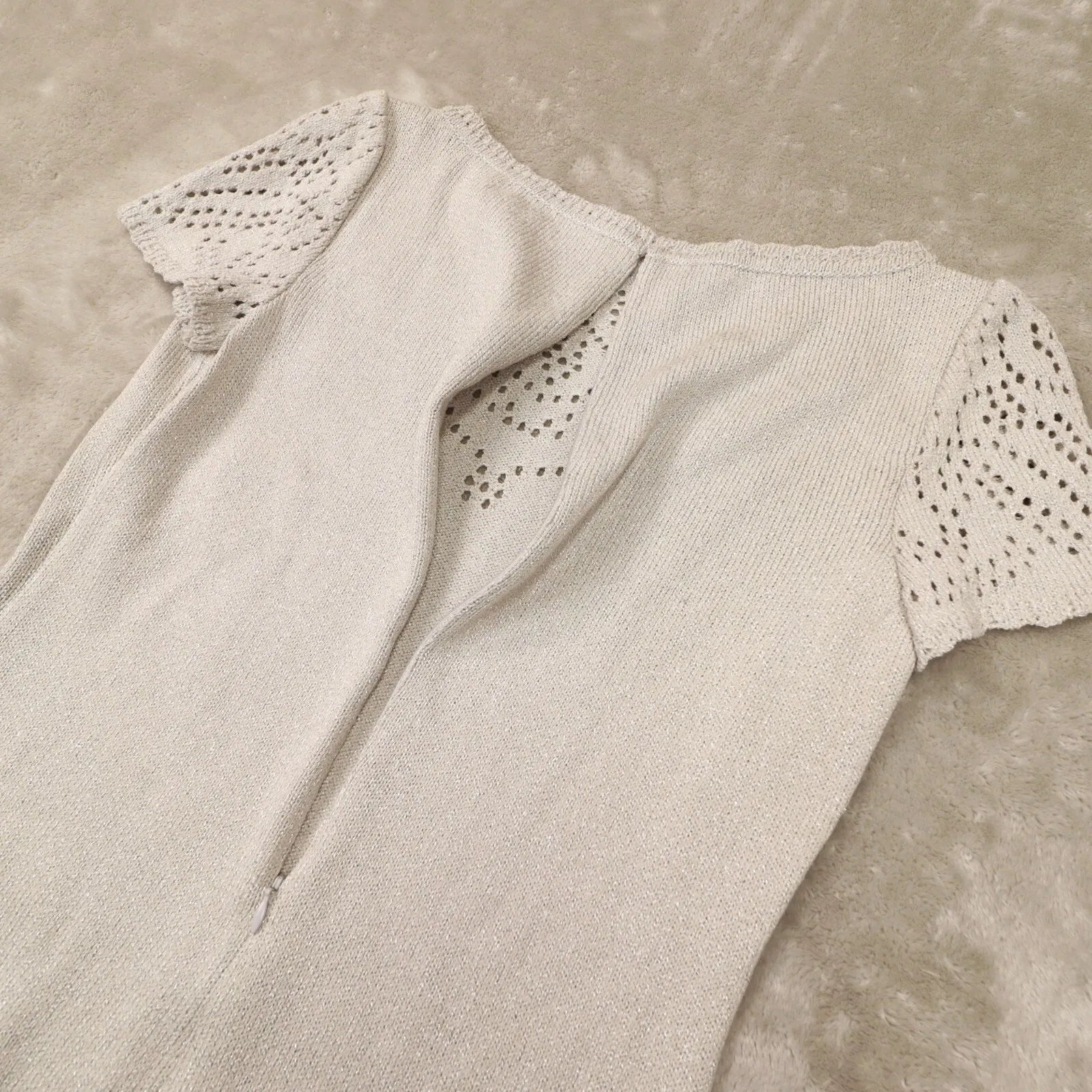 St. John Silver Shimmer Short Sleeve Sweater Midi Dress‎ Women's size 2 NWT - Image 5