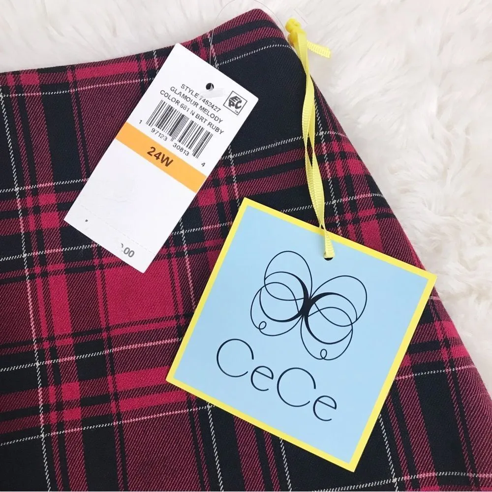 CECE Red Black Plaid Pencil Skirt Knee Length Office Career Plus Size 24W New - Image 5