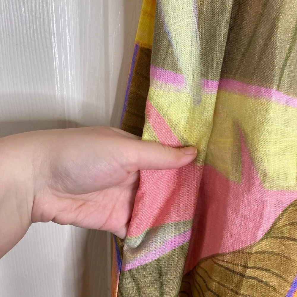 KOURT Seasonal Tropical Bird Of Paradise Print Mini Dress Size XS Linen Summer Green - Image 5