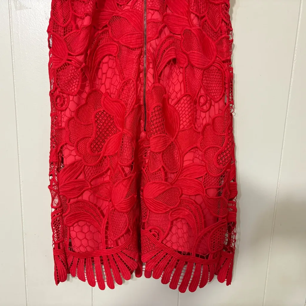 Lovers + Friends Casplan Red Lace Shift Dress Size S Floral Crochet Overlay - Image 10