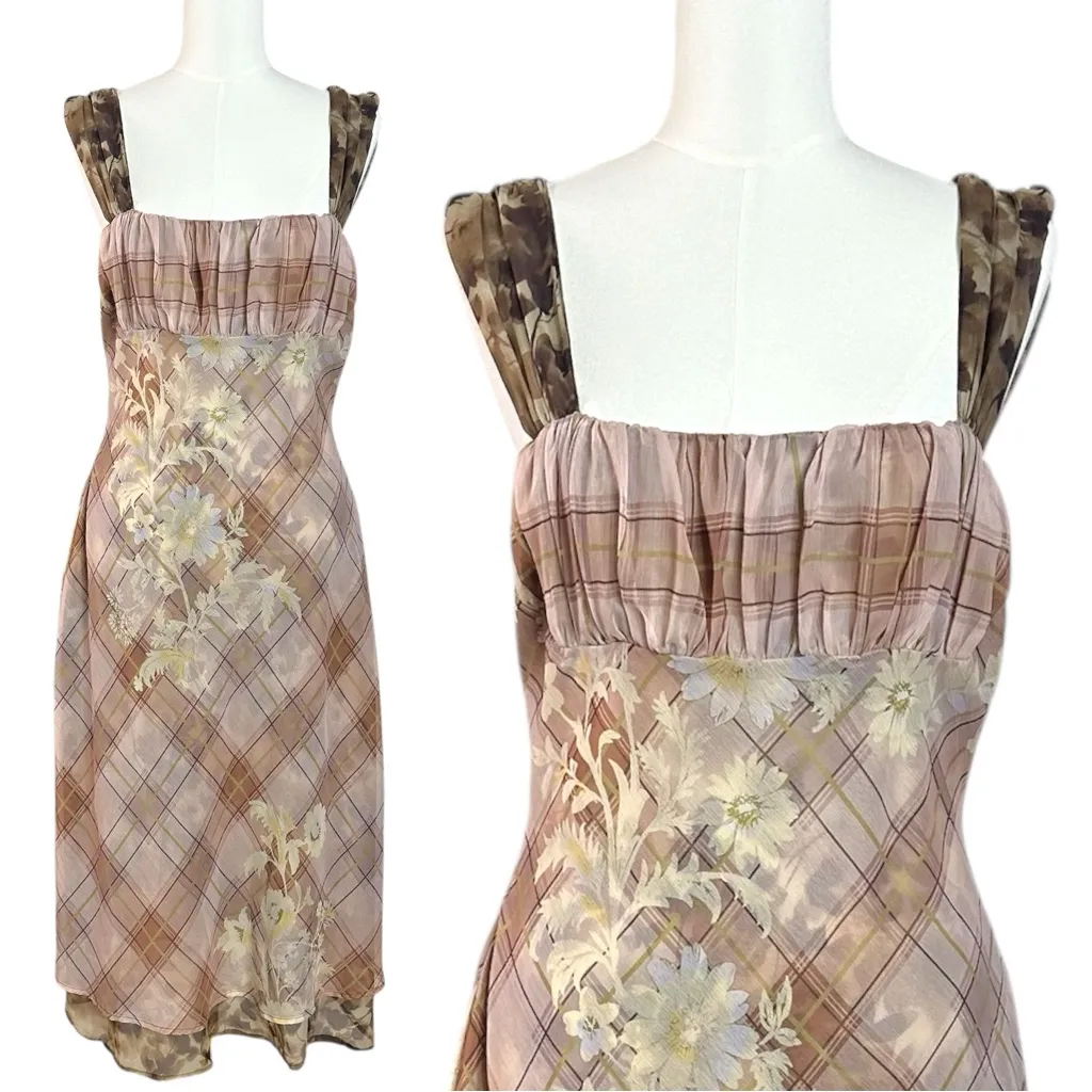 Free People Femme Grunge 90s Y2K Morning Dew Plaid Floral Midi Slip Dress Medium - Image 9