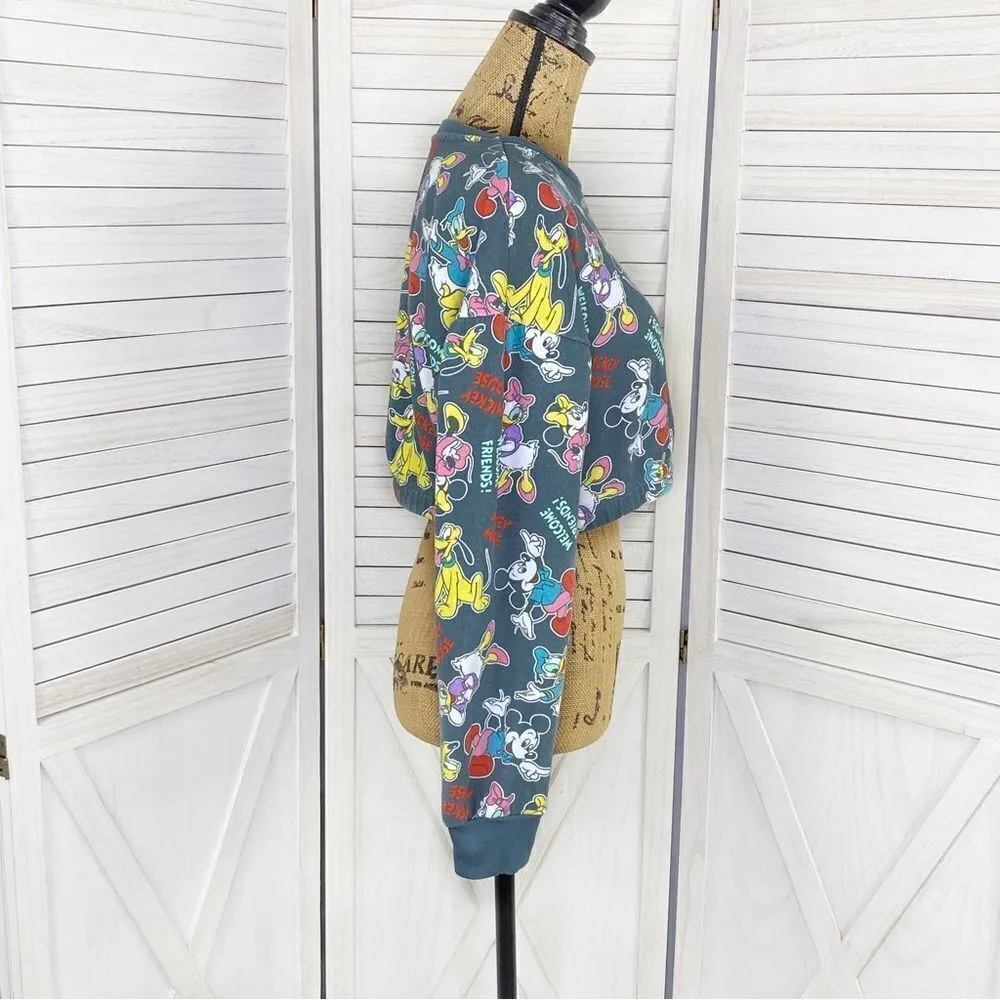 Disney Mickey‎ Mouse And Friends Crop Sweatshirt Gray Multi Medium - Image 3