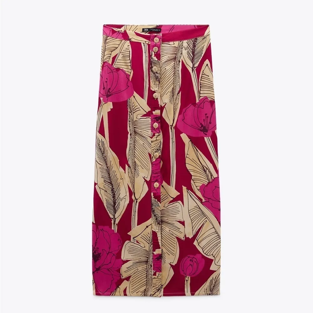 Zara New Women Bohemian Floral Print High Waisted Midi‎ Skirt Size M - Image 10