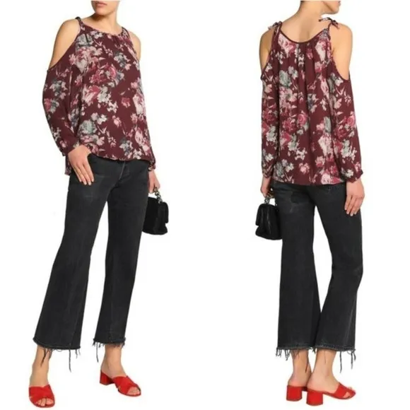 💕JOIE💕 100% Silk Floral Cold Shoulder Blouse - Image 2