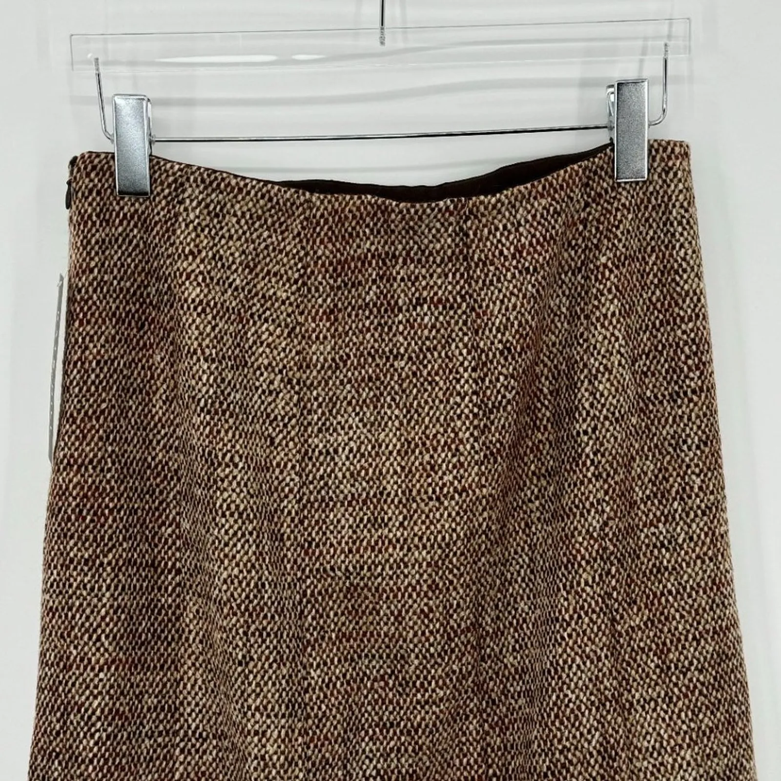Kate Hill skirt 12P tweed kick pleat wool blend knee length pencil brown NEW - Image 6
