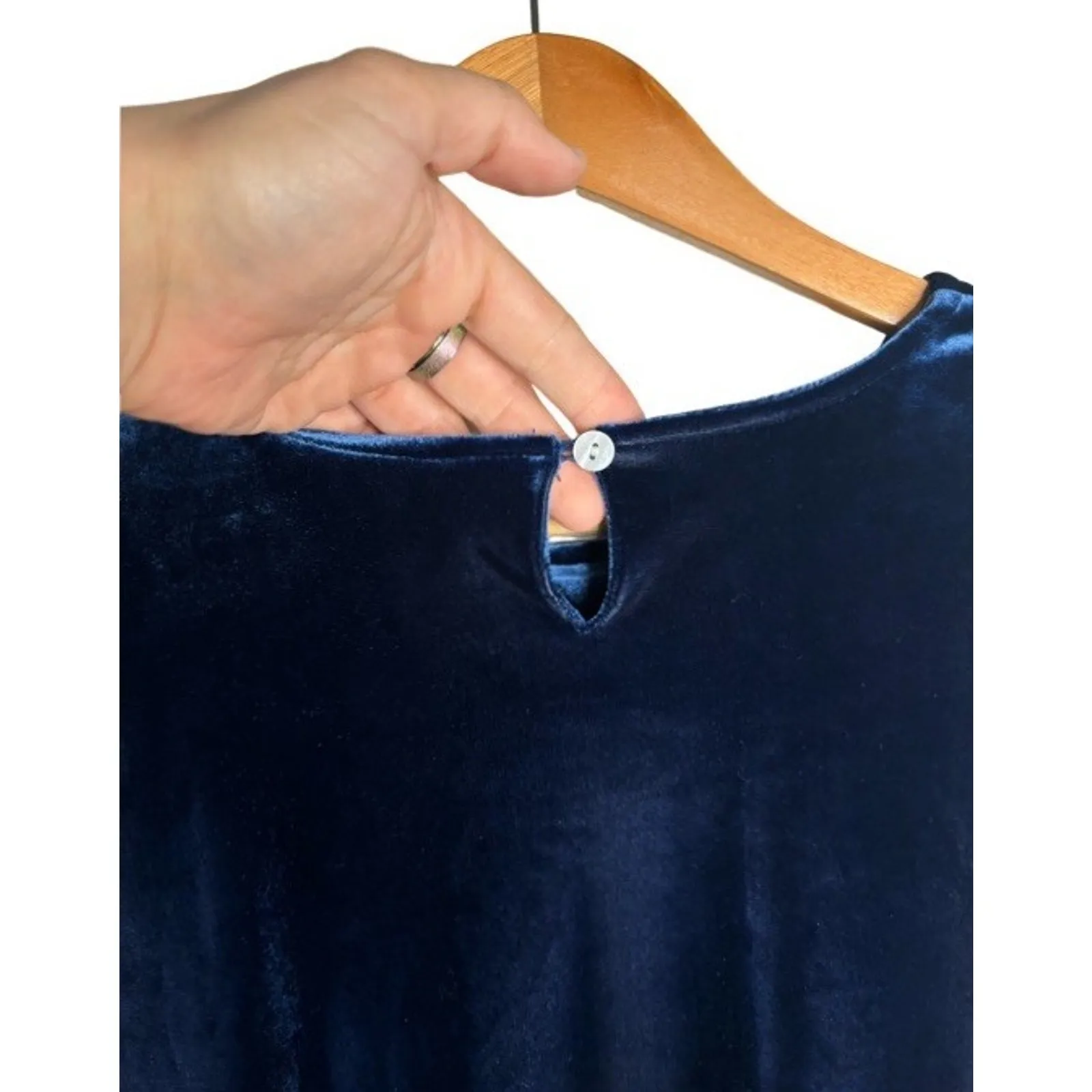 Denim & Co Velvet Tunic Size Large Blue Vintage Fall Winter Long Sleeves 90s - Image 4