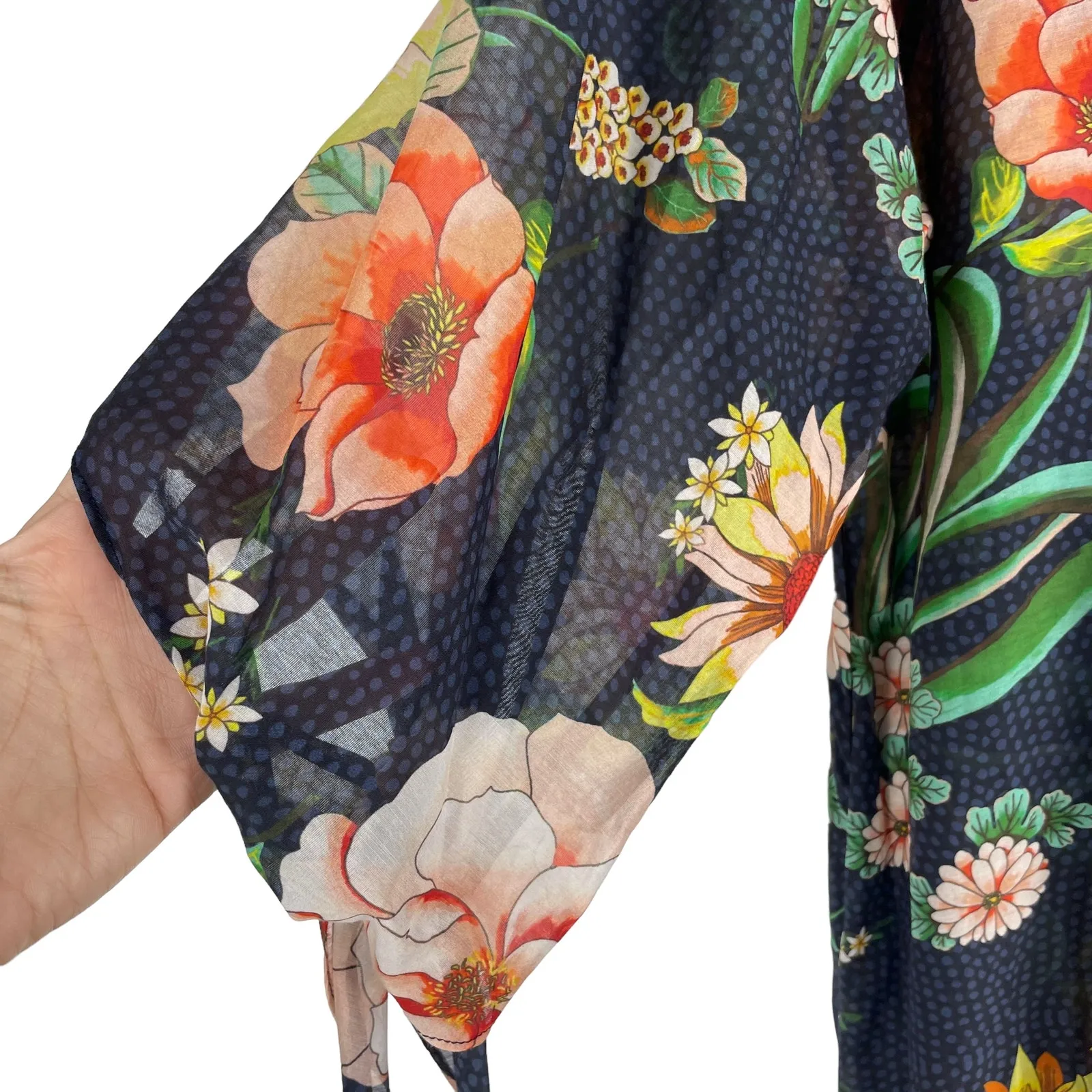 Johnny Was Mia Floral Border Long Dress Silk Blend Semi Sheer Size XS - Image 11