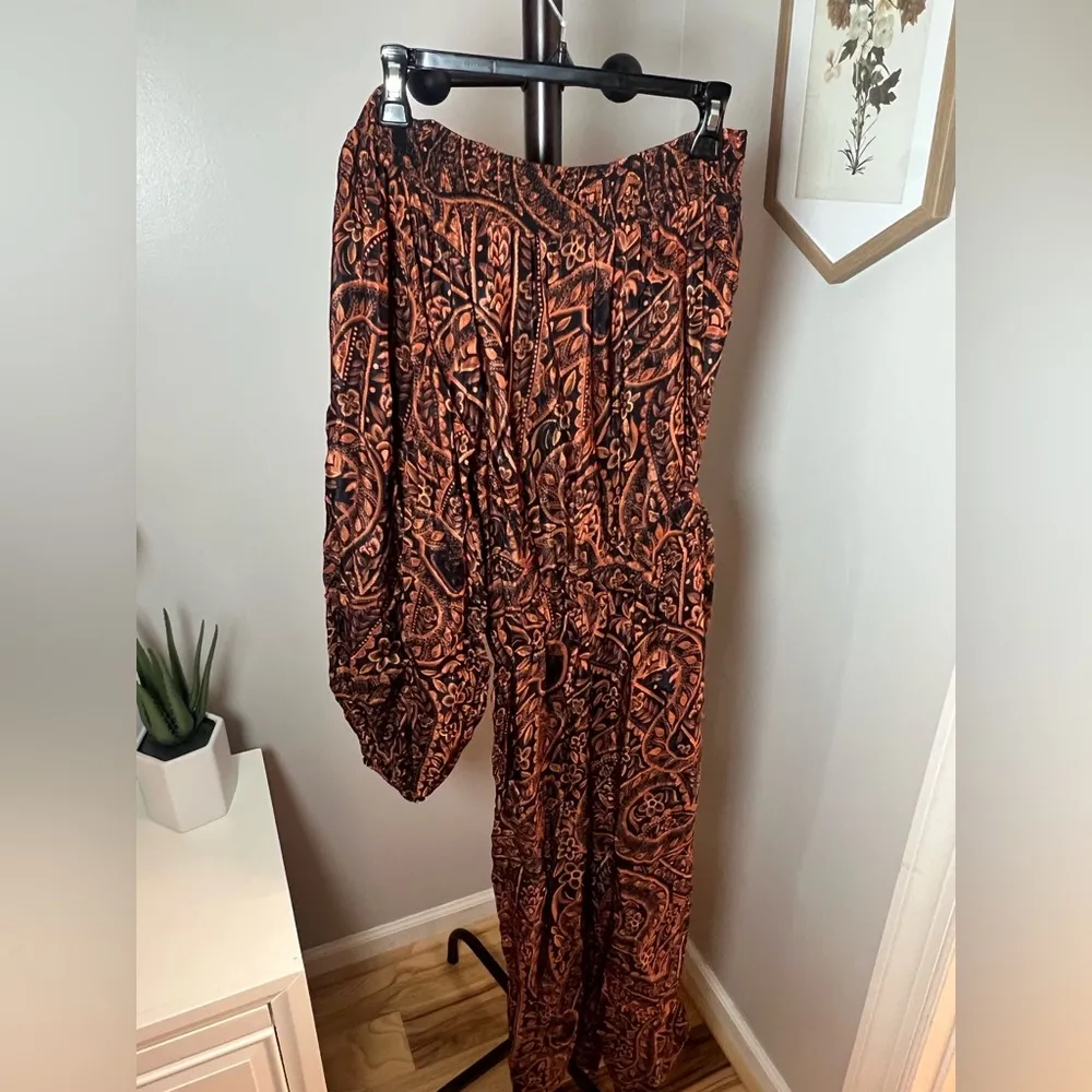 FARM RIO Women’s Size S Black & Orange Camouflage Snake One Shoulder Jumpsuit - Image 3