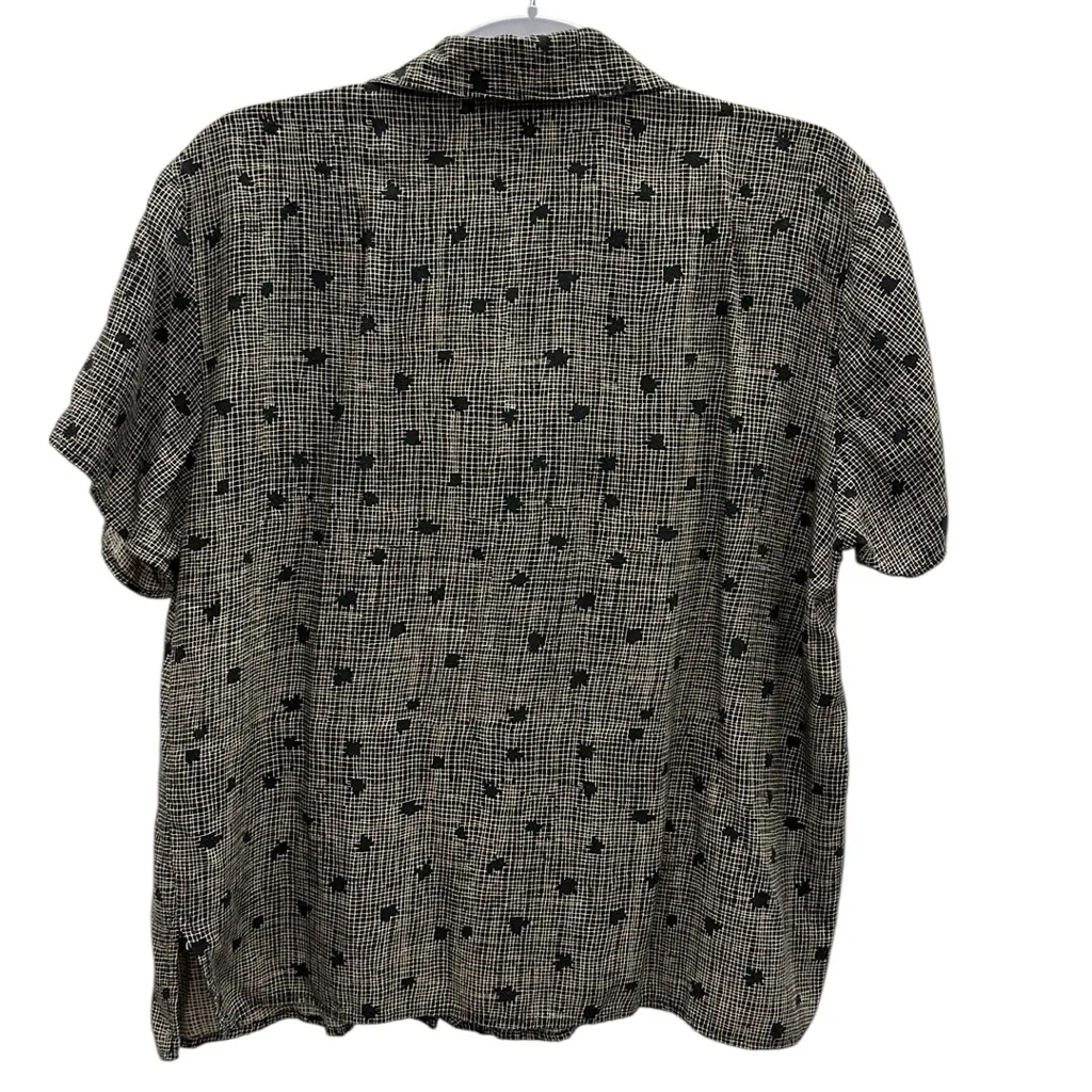 California Krush Vintage Rayon Short Sleeve Button Up Blouse Top Made USA Large Black - Image 10