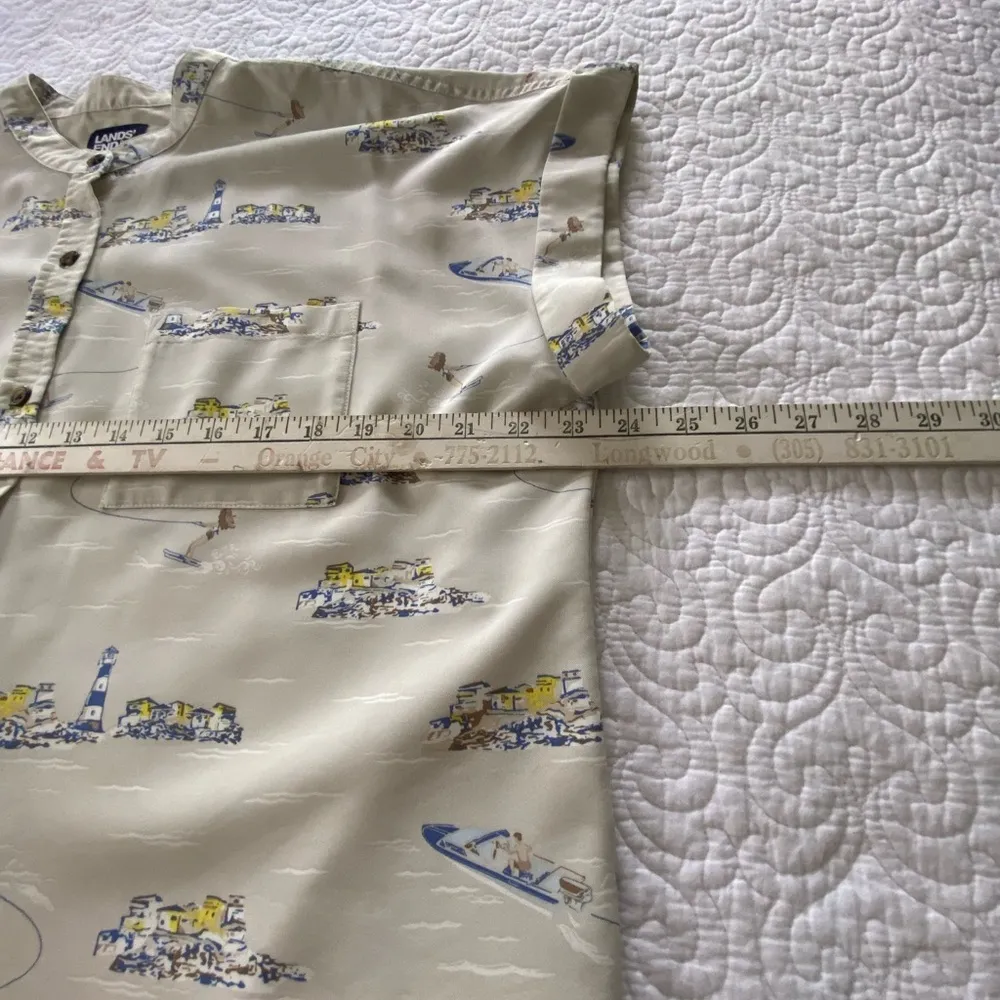 Lands' End Button Down Shirt Cuffed Short Sleeves Nautical Scenes Pattern Size L - Image 9