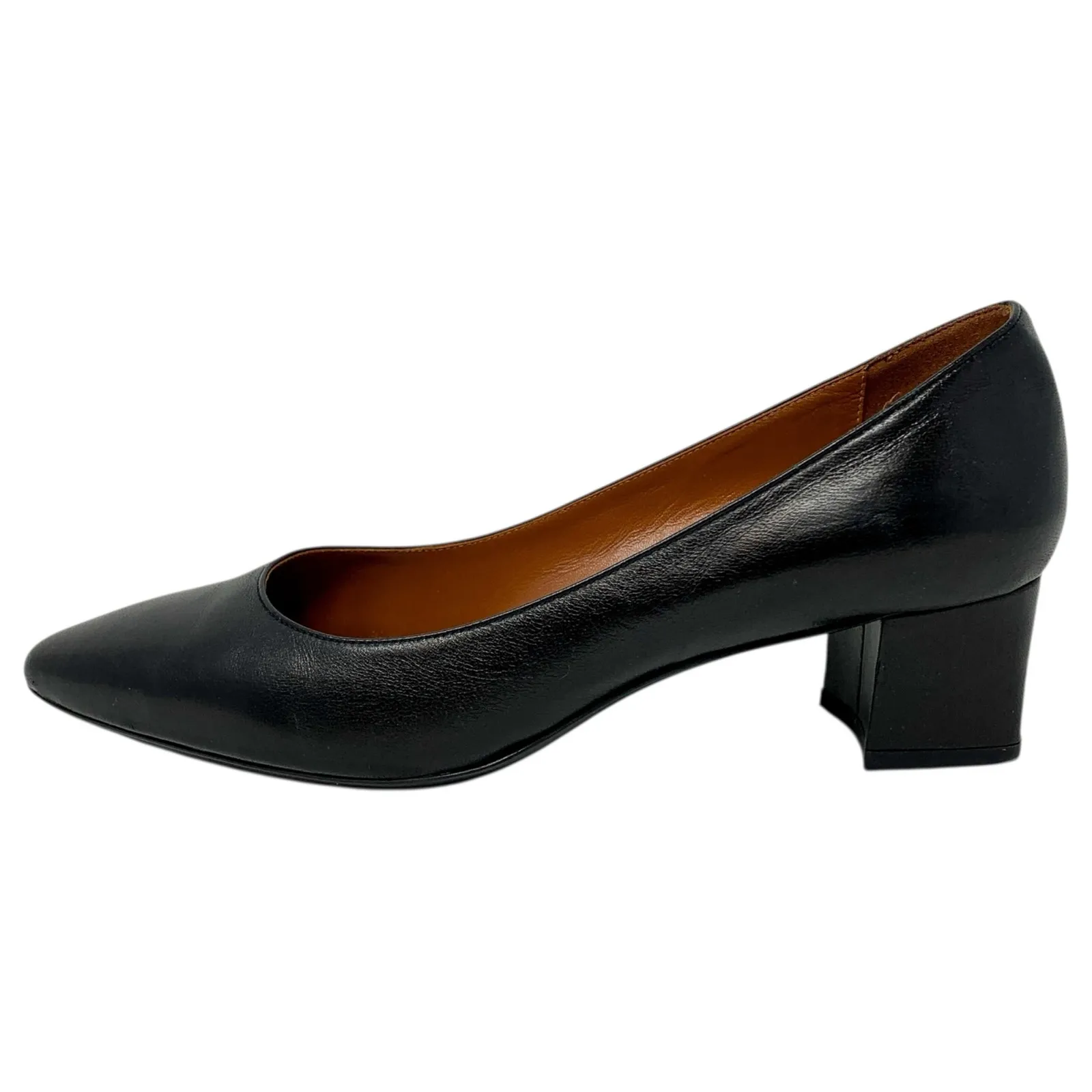 Aquatalia Pasha Black Leather Almond Toe Low Block Heels Weatherproof Pumps - Image 3