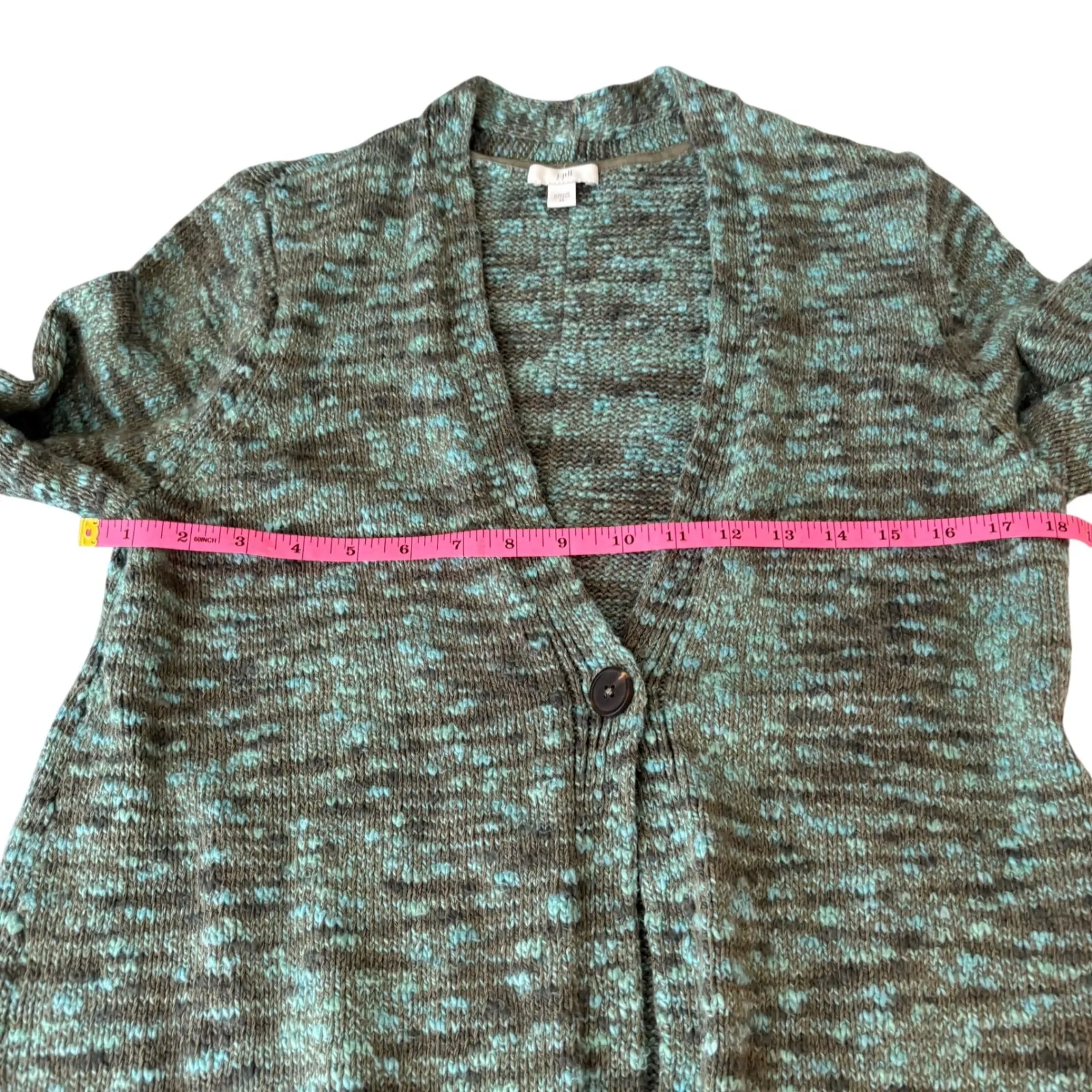 J.Jill Cotton One Button‎ Front Knit Cardigan Sweater Women's XS Green - Image 4
