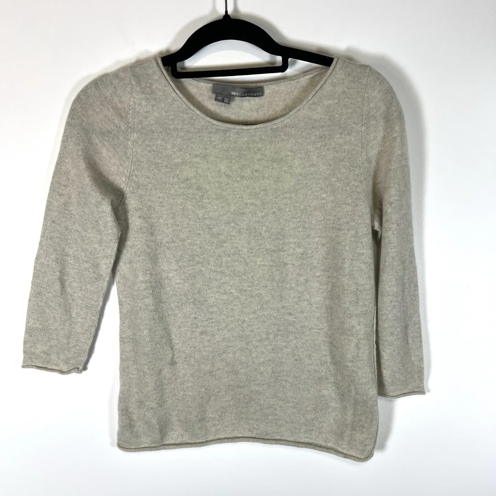 Skull‎ Cashmere Sweater Womens XS Black 360 Crew Neck Pullover Long Sleeve Beige - Image 2