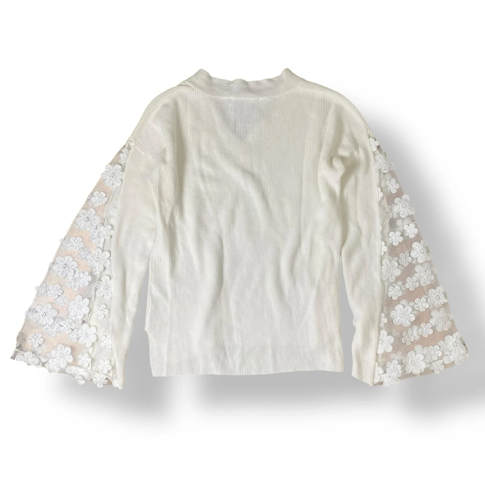 French Connection Cotton Lace Bell-Sleeve‎ Top Womens Size XS White - Image 5