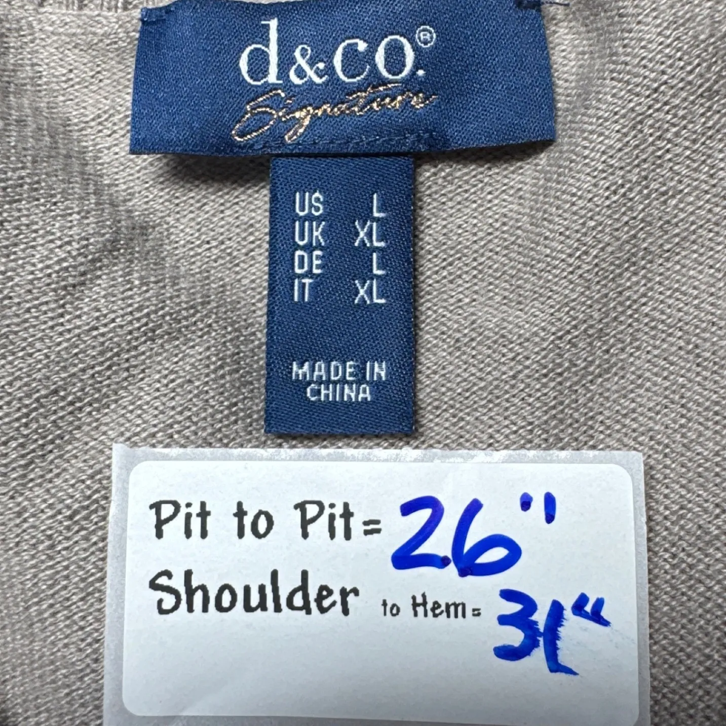 d&co Signature Women's Taupe Knit Sweater Long Sleeve Oversized V - Image 3