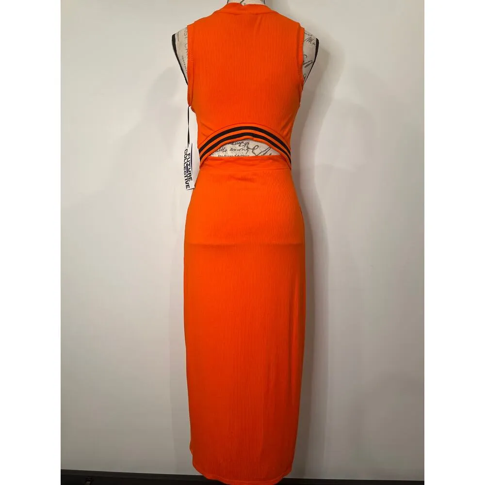 NWT Future Collective Kahlana Barfield Brown ribbed open back dress S Orange - Image 4