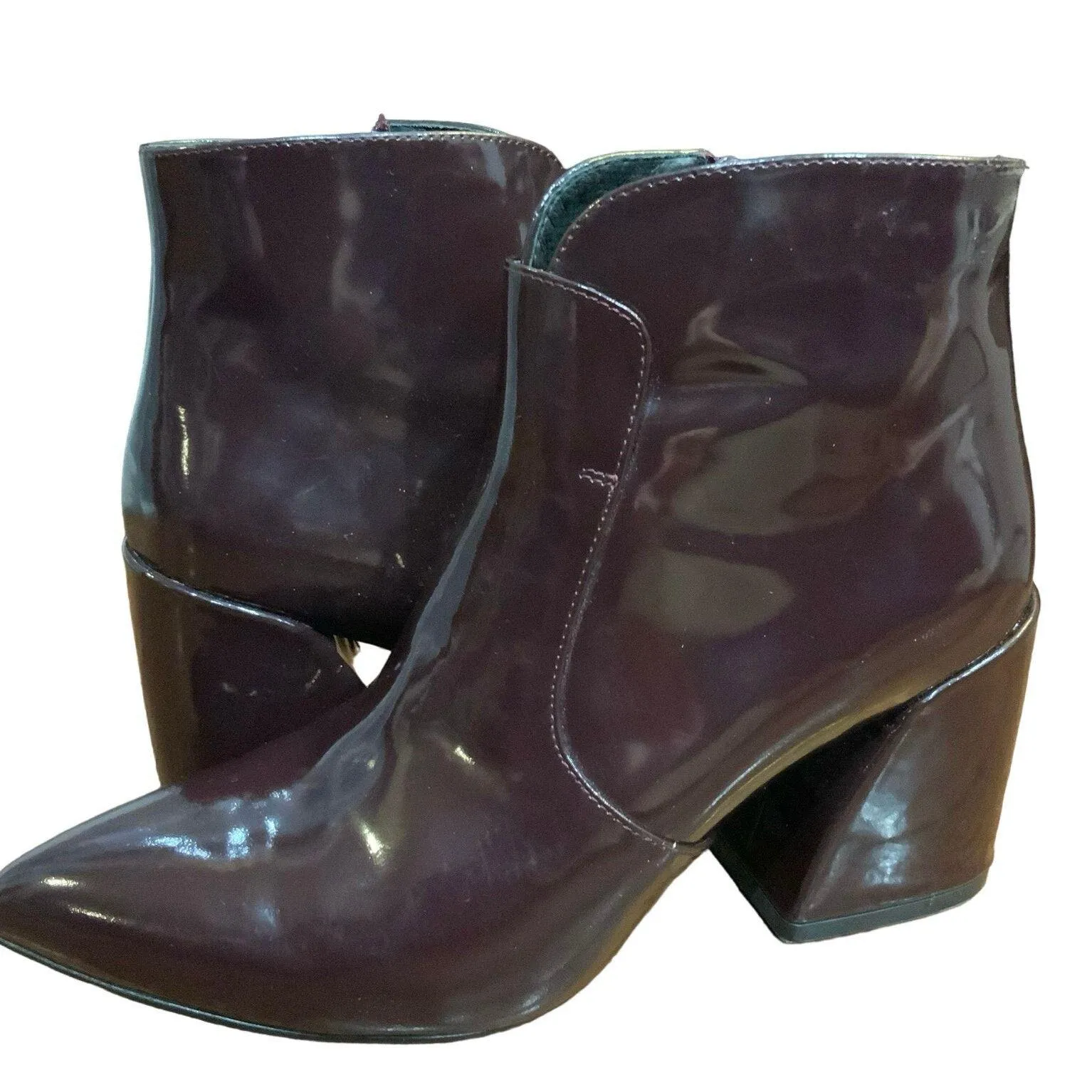 Jeffrey Campbell Ankle Booties Sz.8 Plum Block Heel patent leather Shine VGUC - Image 10