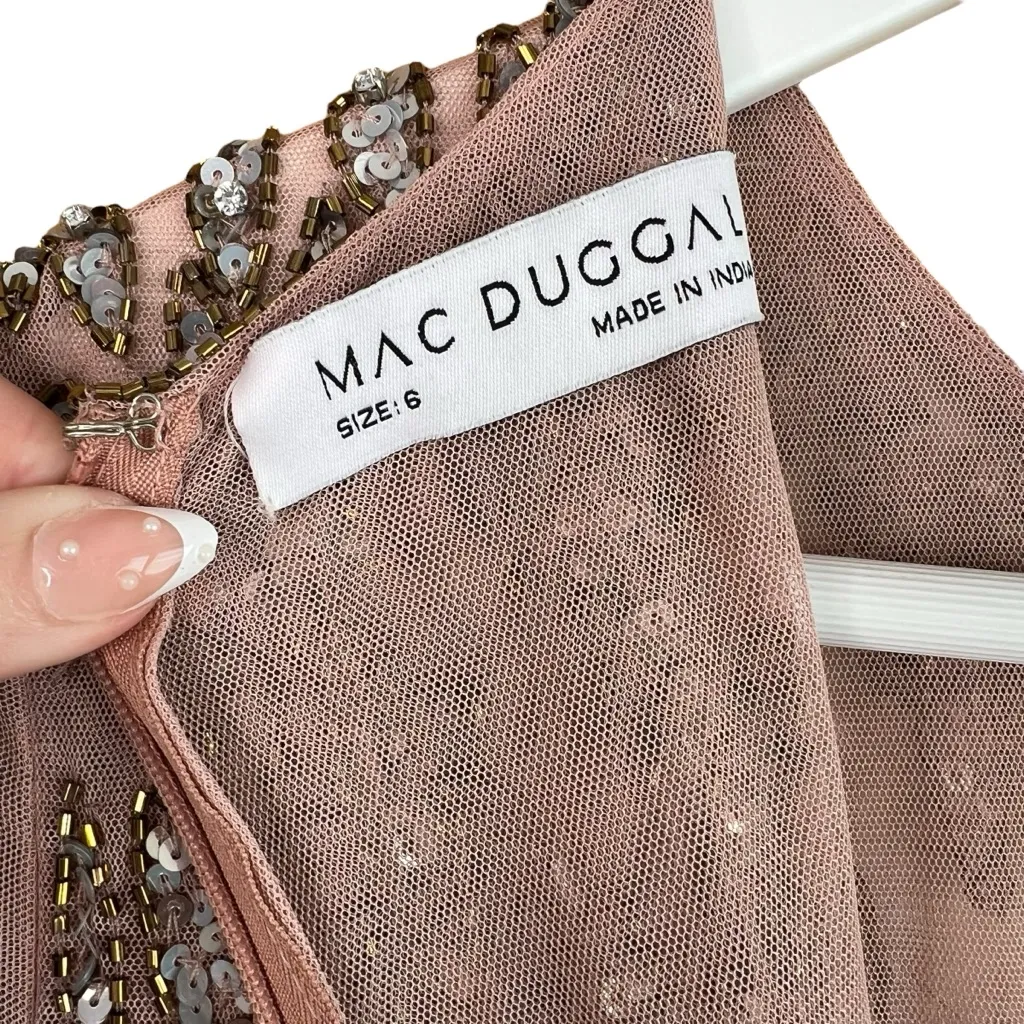 Mac Duggal Abstract Beadwork Tea Length Dress Mocha Size 6 Style Code 5521 NWT - Image 7