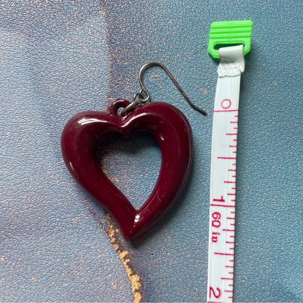 Retro Heart Shaped Earrings Burgundy‎ Red Mod Dangle Y2K 90s Vintage Jewelry Purple - Image 8
