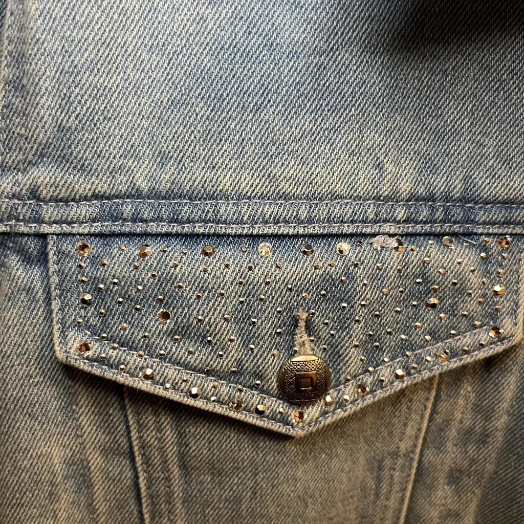 Christine Alexander Blue Denim Jacket with Sequins Size L - Image 5
