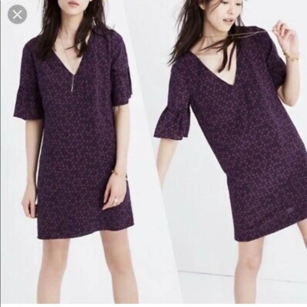 Madewell Painted Clover 100% Silk Bell-sleeve Dress, V-neck, Size 6 - Image 2