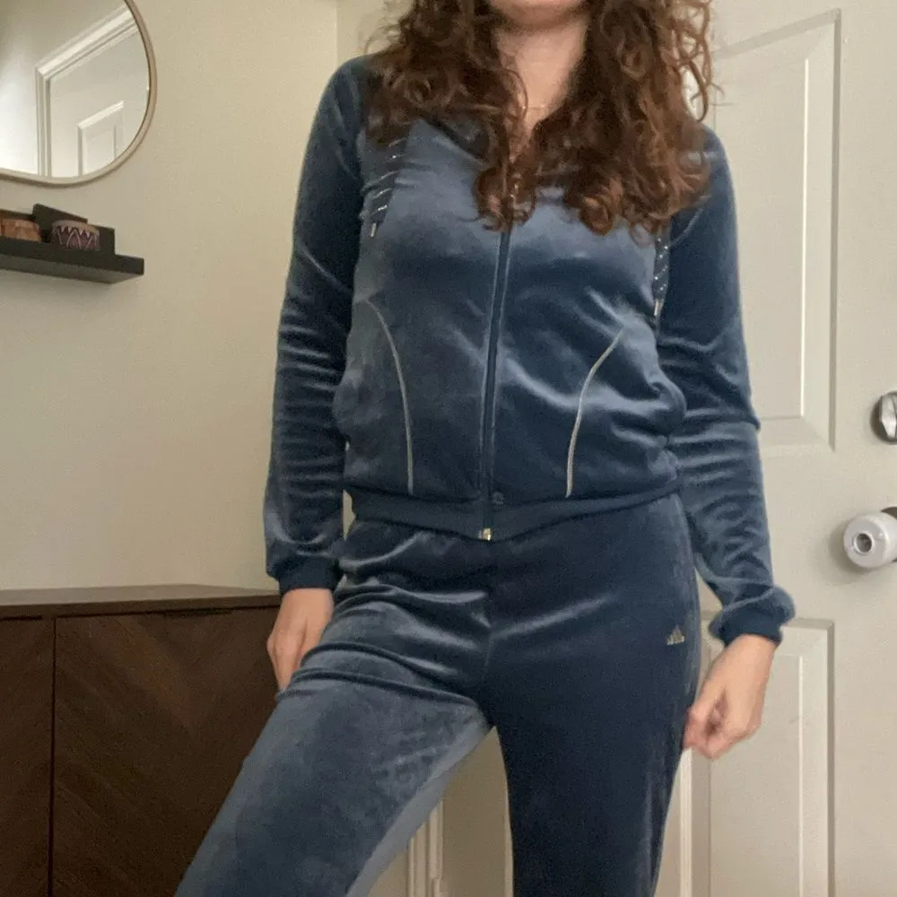 Adidas Y2K Velour‎ Tracksuit Size Small Blue - Image 3