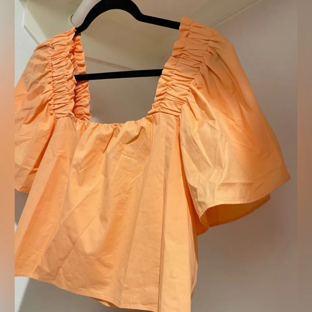 ZARA Square Neck Ruffle Orange Short Sleeve Blouse - Image 6