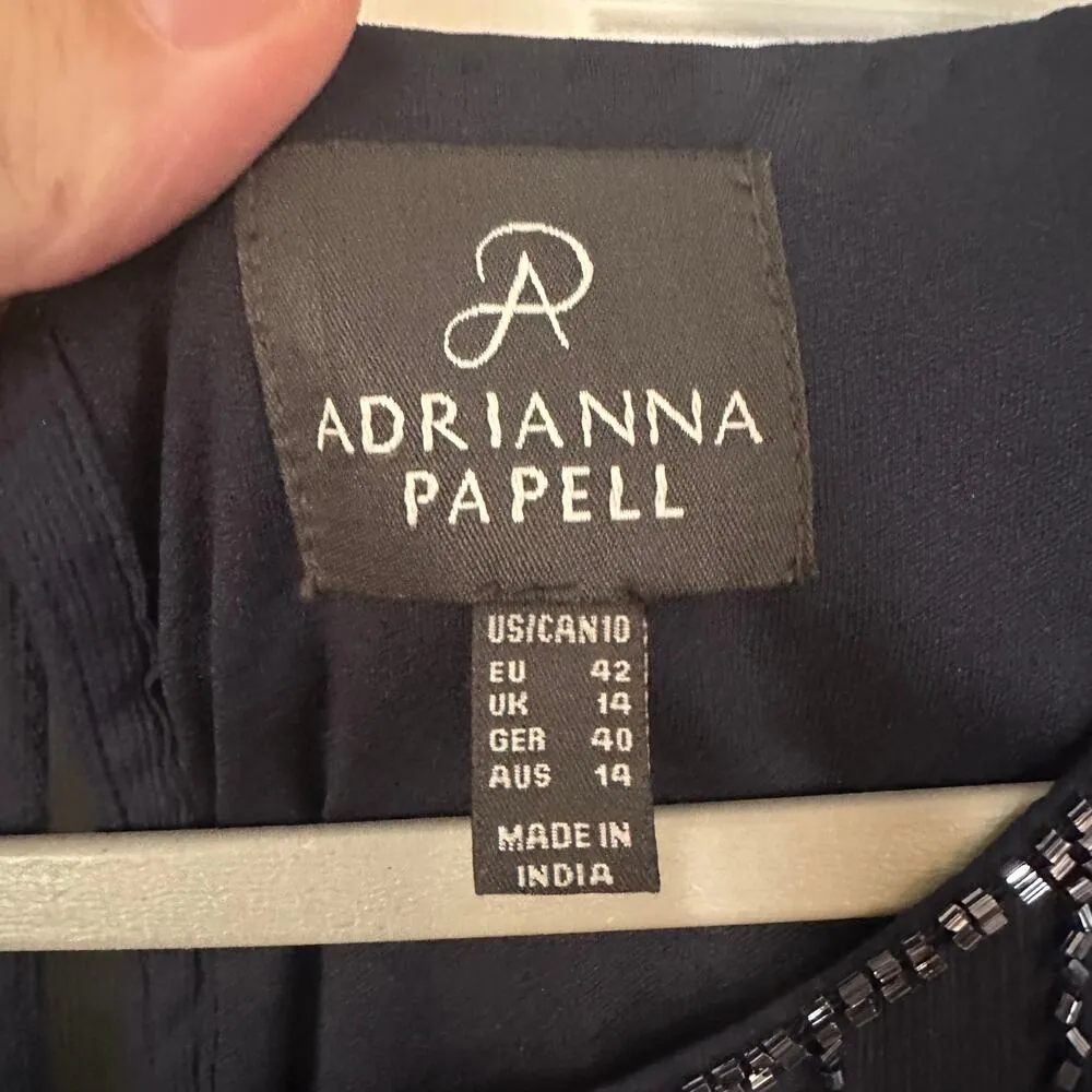 Adrianna Papell Embellished Bodice Chiffon Dress Full Length Gown Navy Blue 10 - Image 6