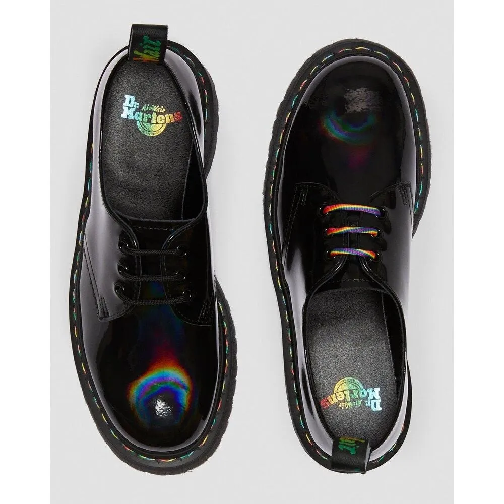 Dr. Martens 1461 Quad Rainbow Patent Platform Shoes black size 7 ladies 6 Men - Image 2