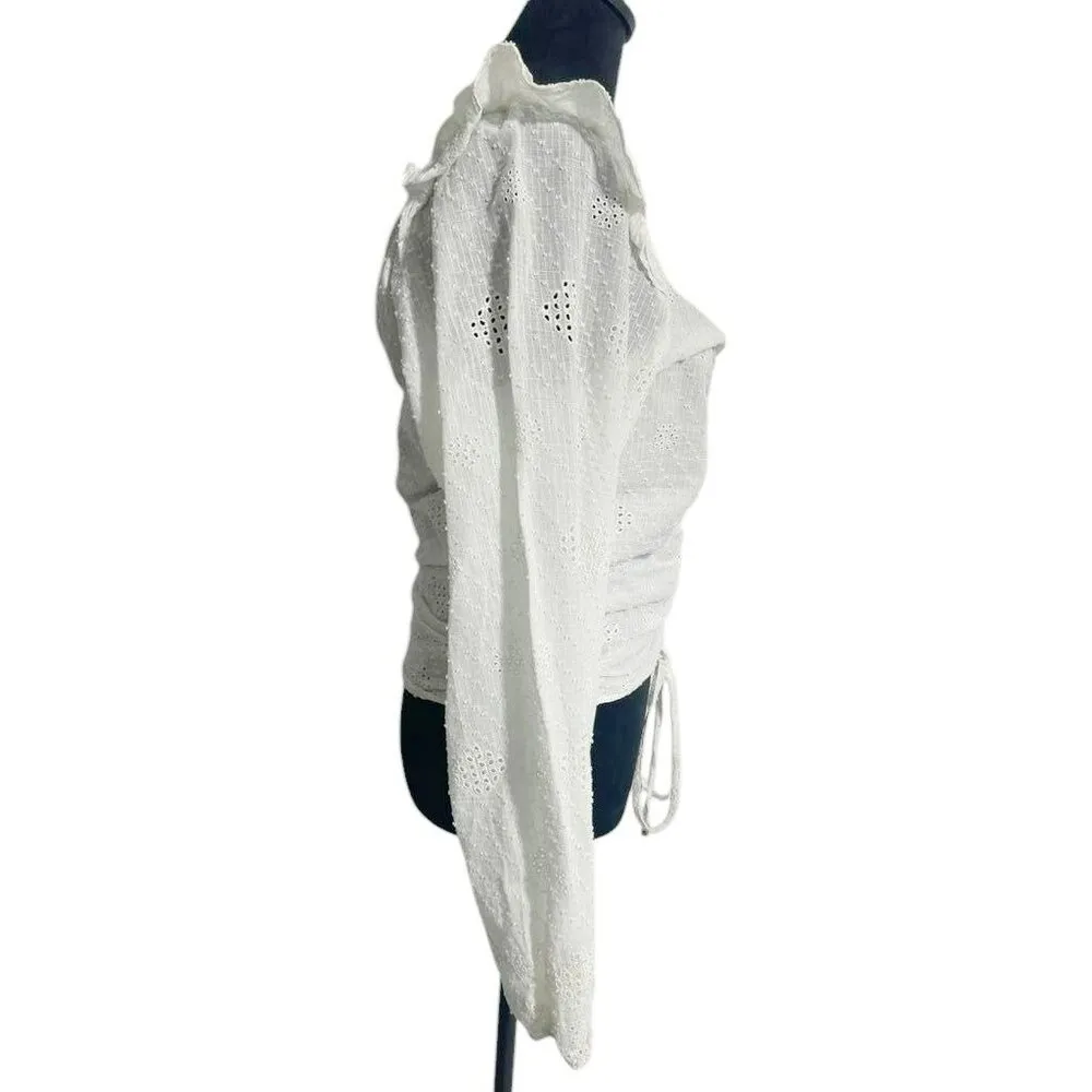 Bishop + Young Size Medium  Ruche Front Ruffe Top $110 Boho Gypsy Long Sleeve - Image 3