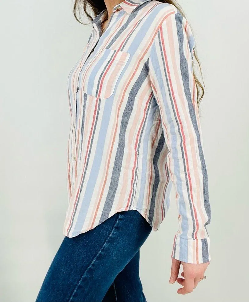 anthropologie maeve coastal cowgirl boho striped button down blouse top pastel M - Image 3