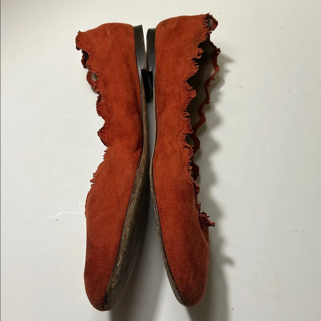 Chloe Lauren Ballerina Ballet Flats Suede Leather Scalloped Trim Rust Orange 10 - Image 7
