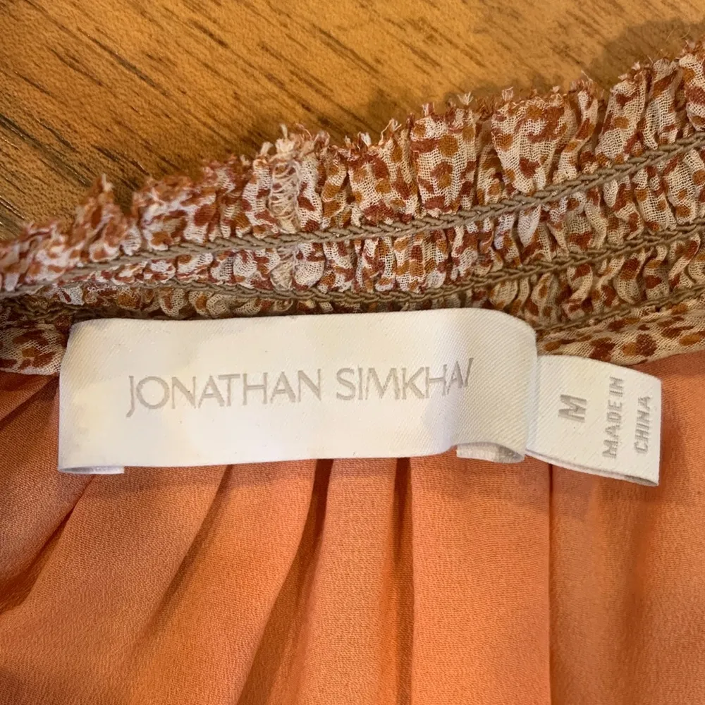 Jonathan Simkhai Peach Short Sleeve Silk Blouse Women’s Medium Orange - Image 6