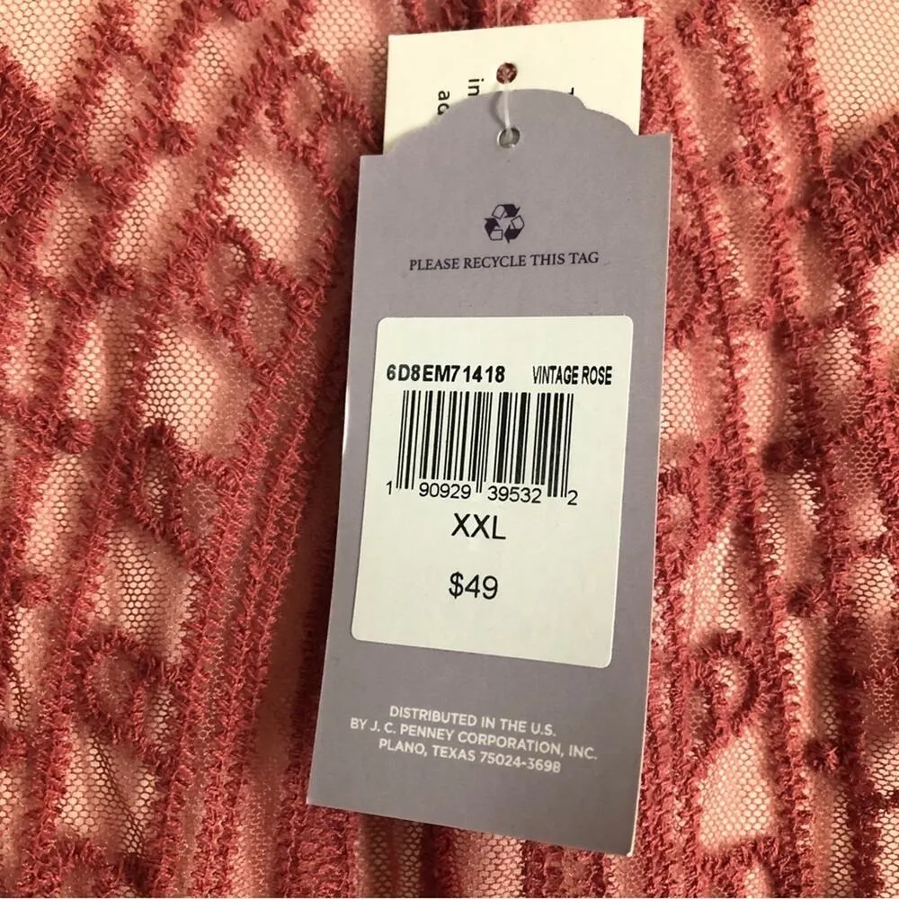 NWT Artesia Vintage Rose Pink Sheer Lace Kimono Duster Cover Up Tie Front Top Size XXL - Image 4