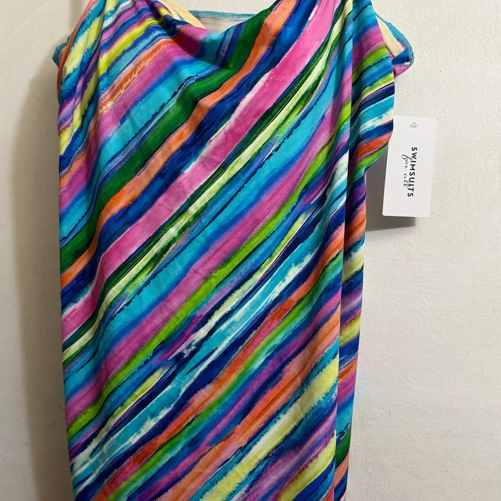 Swimsuit for all Colorful Striped Tankini Top Size 20‎ Blue - Image 2