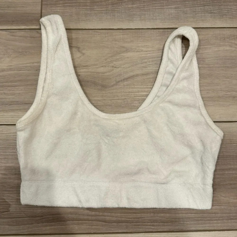 Zara Terrycloth Cropped Tank Top White Medium - Image 3