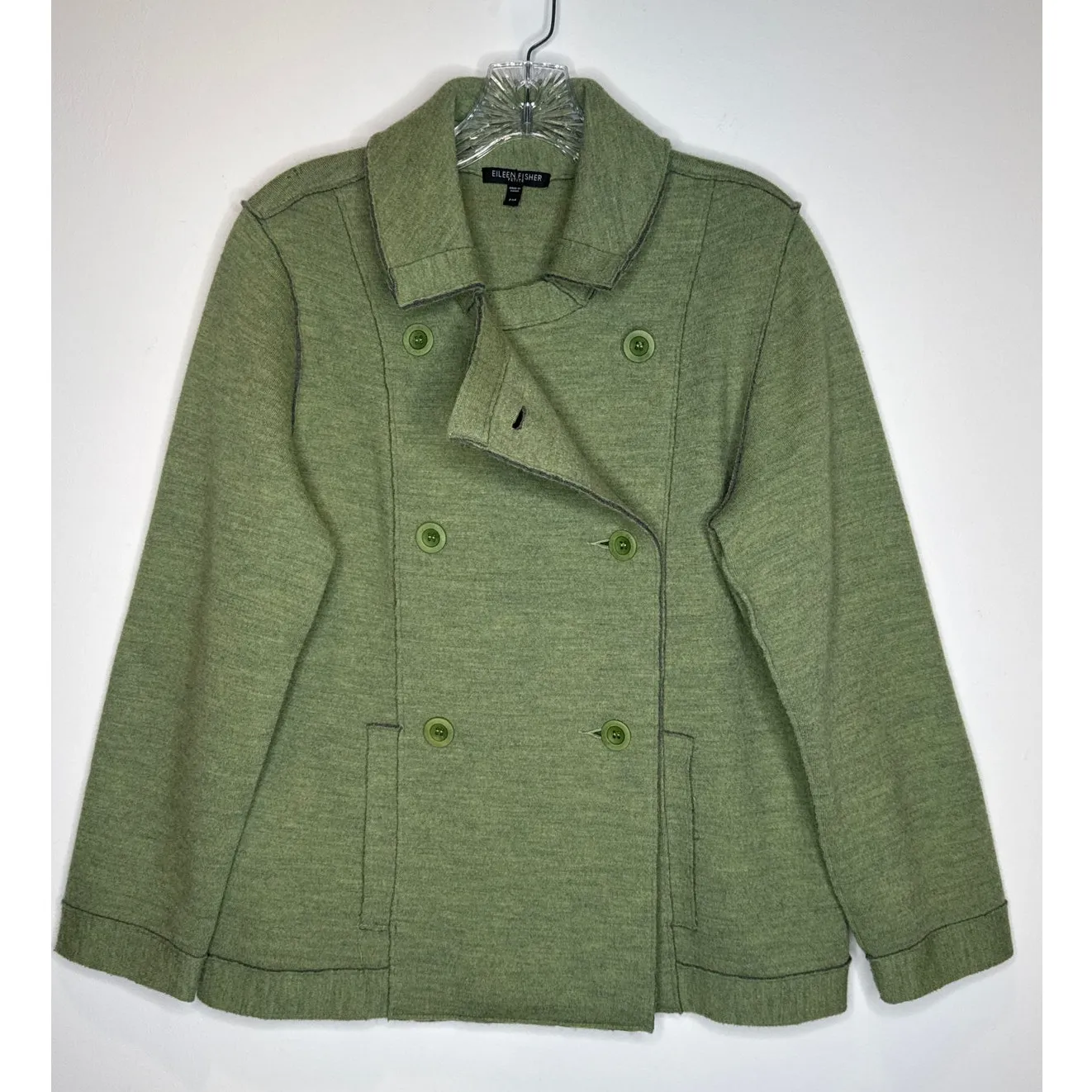 Eileen Fisher Petite Merino Wool Double-Breasted Peacoat Sweater Jacket medium P - Image 4