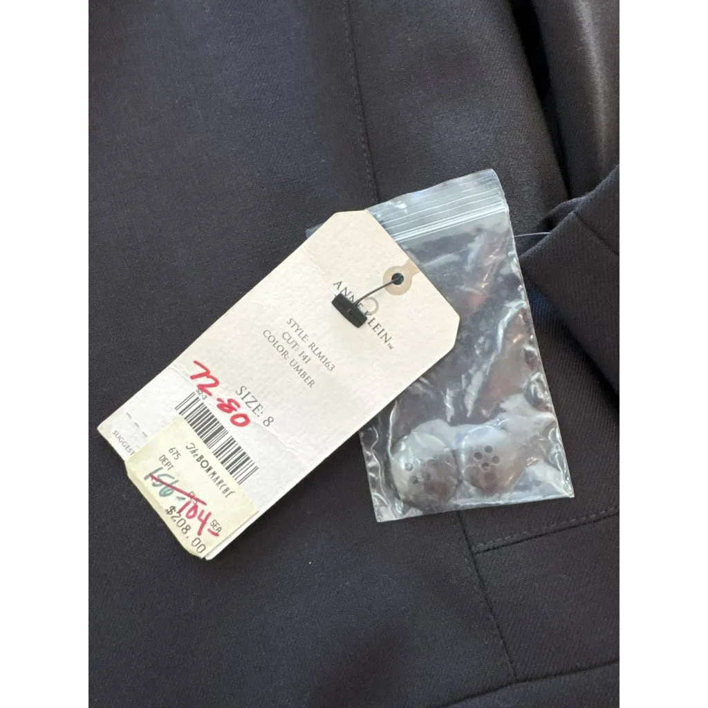 Vintage Anne Klein Womens Black Blazer Jacket Sz 8 Wool Blend Shoulder Pads NWT - Image 5