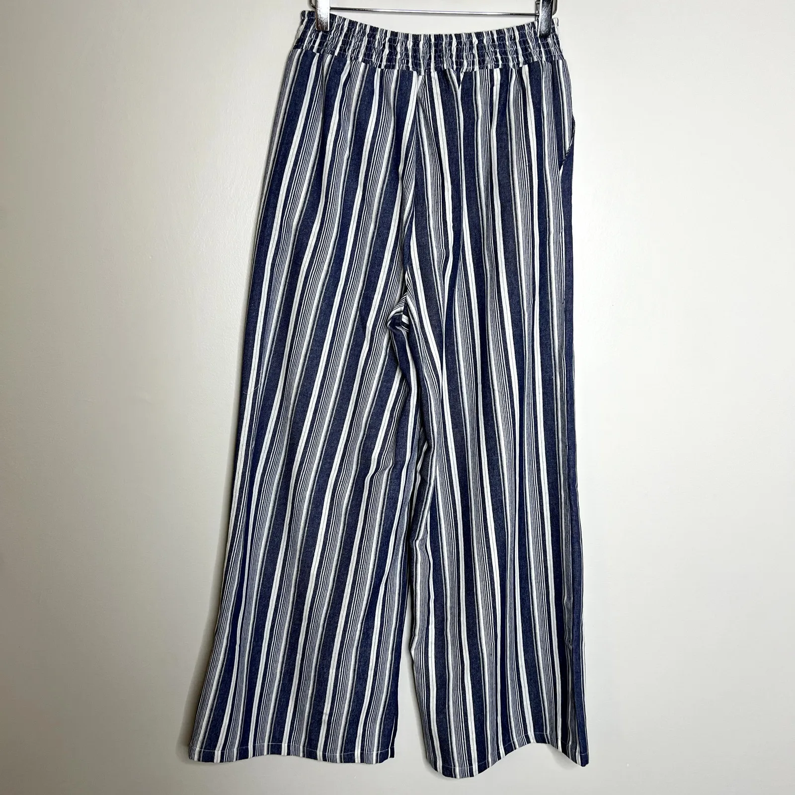 Blue Striped Wide Leg Tie Pants - Image 3