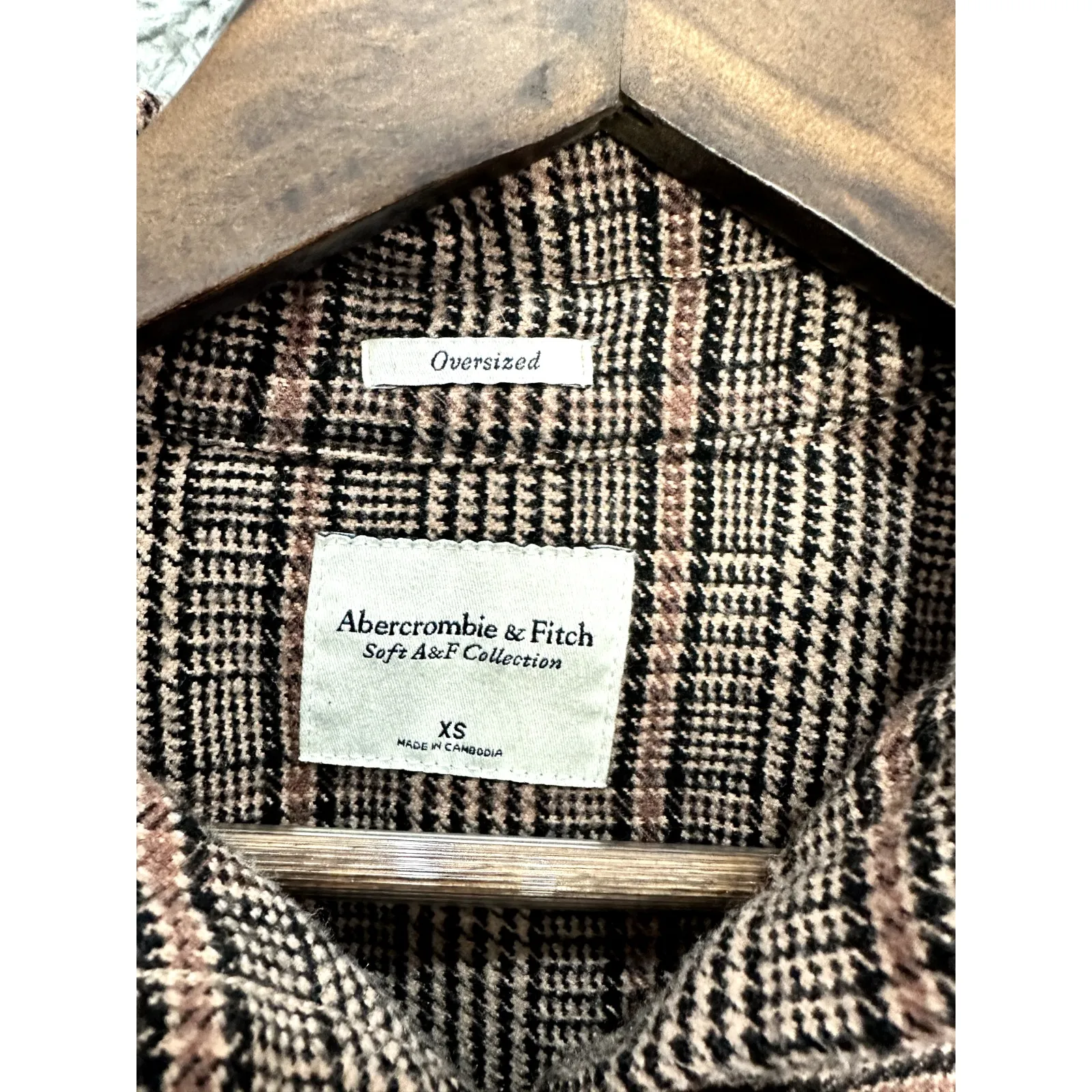 Abercrombie & Fitch Oversized Plaid Shirt XS Brown Check Shacket Preppy Academia - Image 2